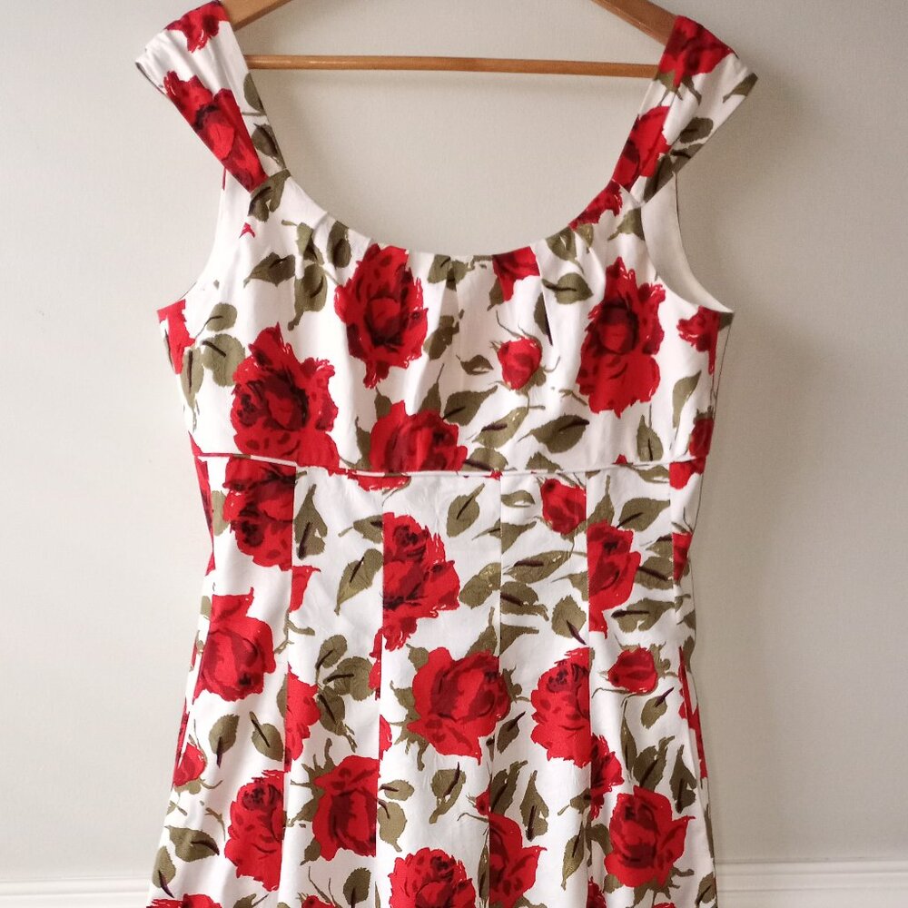 Maggy London Red and Olive Floral Midi Dress